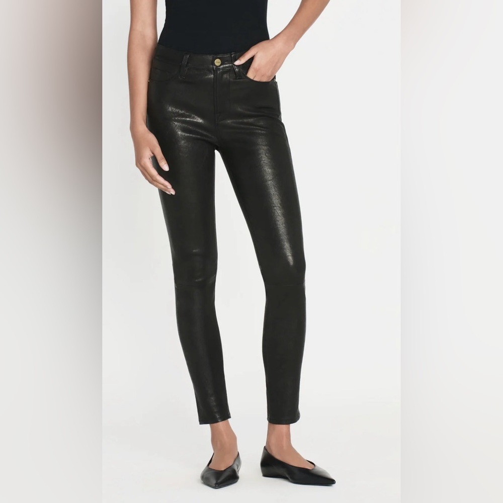 Frame Denim Le High Skinny Black Leather Pants size 28 NWT